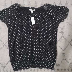 French Laundry Black Polka Dot Blouse NWT L